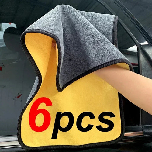 1/2/6pcs Microfiber Cleaning Towel Thicken Soft Drying Cloth Car Body Washing Towels Double Layer Clean Rags Car Accessories - P's One-Stop Shop 