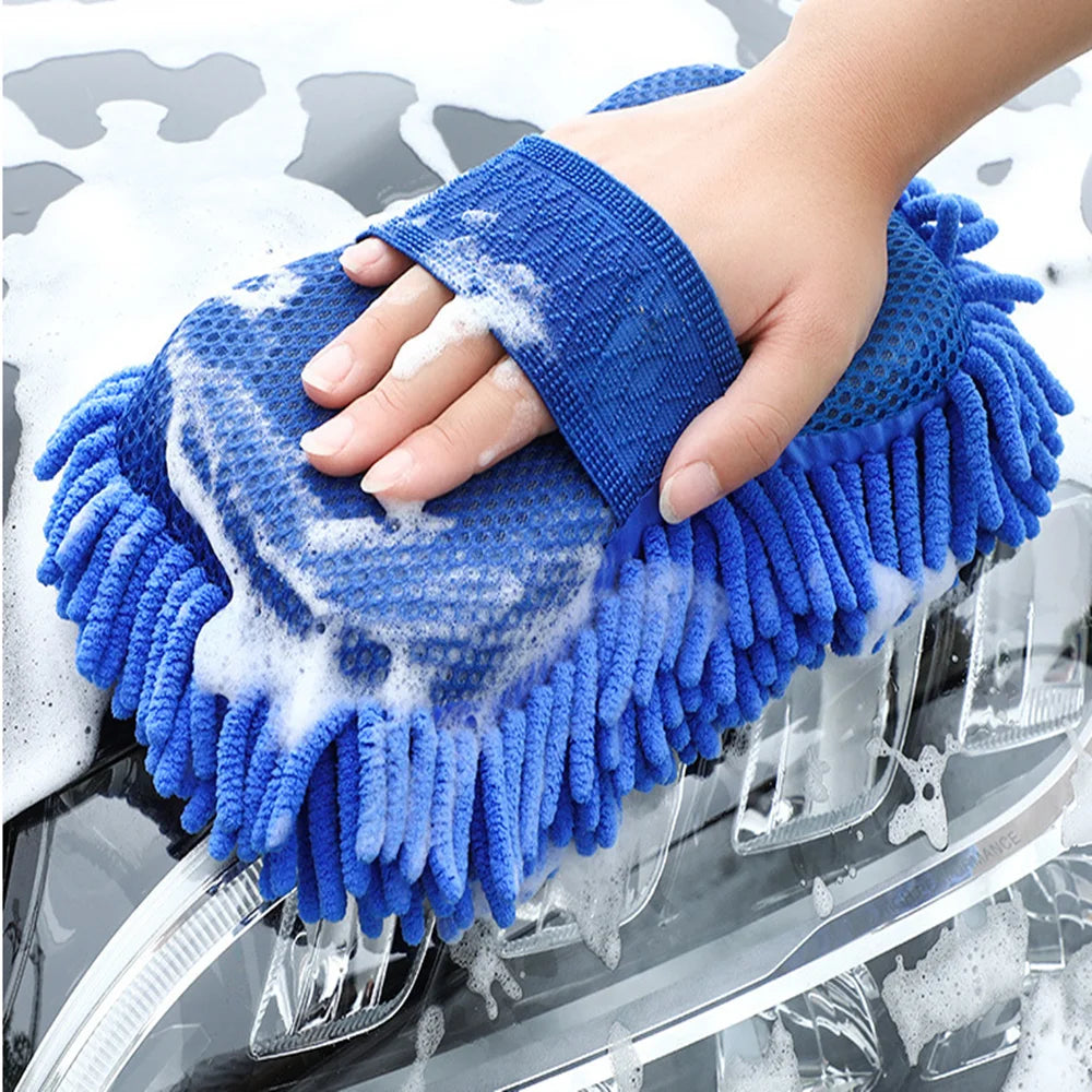 1Pc Blue Microfiber Chenille Car Wash Sponge Care Washing Brush Pad Cleaning Tool Auto Washing Towel Gloves Styling Accessories - P's One-Stop Shop 
