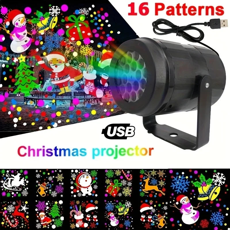 1pc Snowflake Christmas Laser Projector Light,16 patterns Waterproof Rotating Christmas LED Stage Lights Christmas Decoration - P's One-Stop Shop 