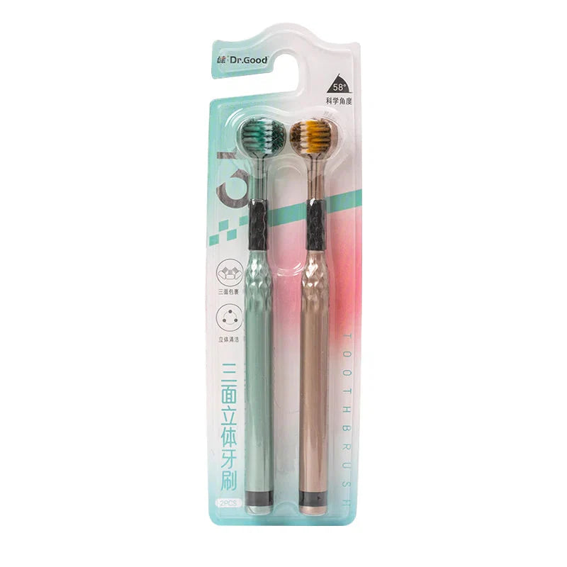 3-Sided Toothbrush for Comprehensive Cleaning | Ideal Angle Design | Raised Tongue Coating Brush | 2-Pack | Soft Bristles for Ge - P's One-Stop Shop 