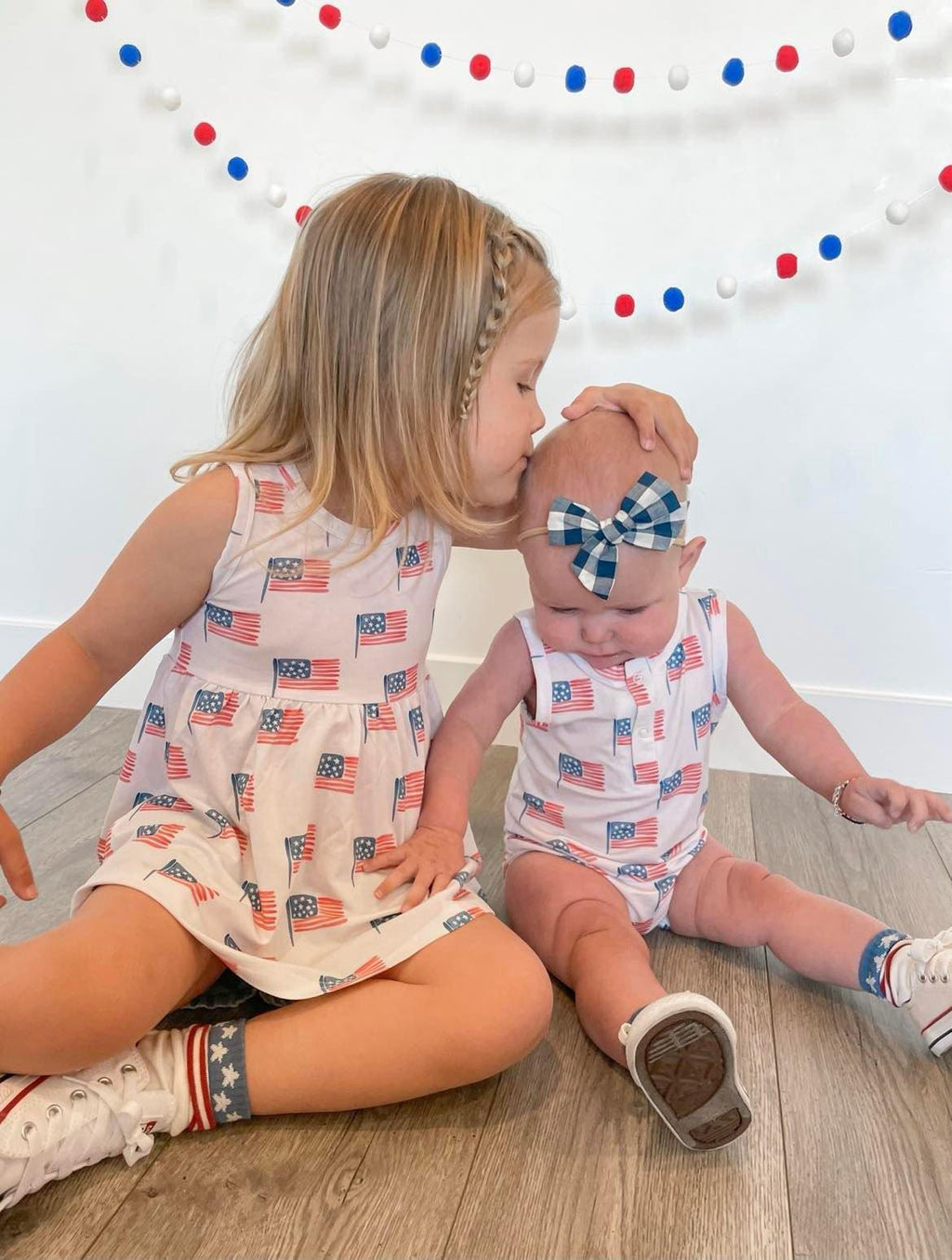4th of July Flag Print Bamboo Peplum Top & Bike Shorts - P's One-Stop Shop 