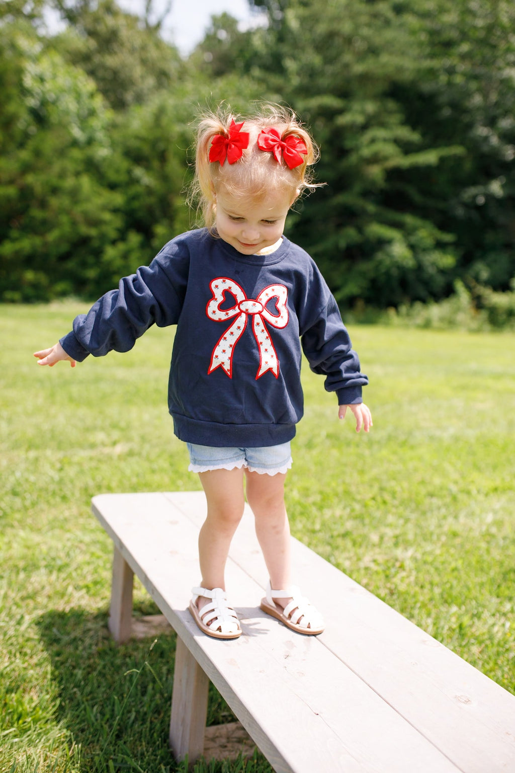 4th of July Tulip Bow Applique Crewneck Sweatshirt - P's One-Stop Shop 