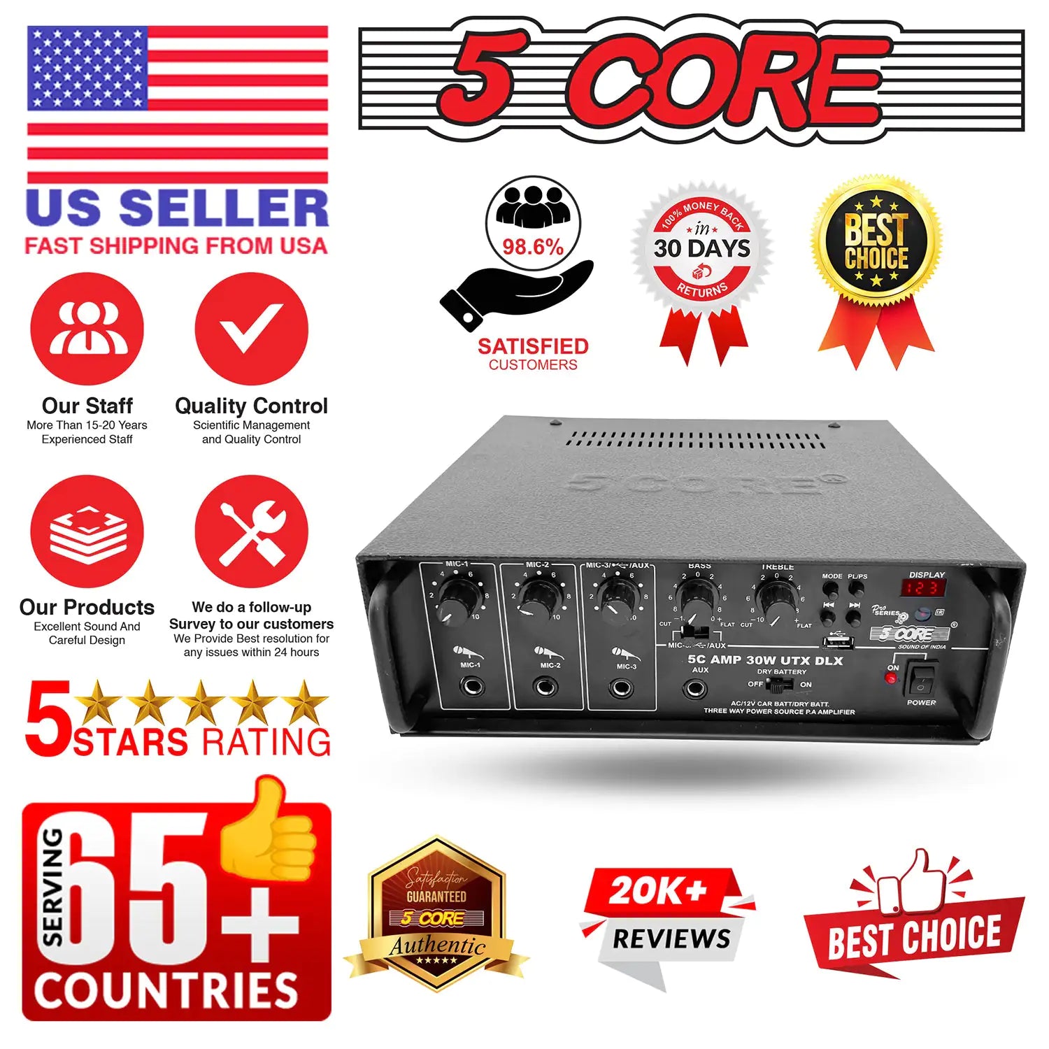 5Core Amplifier Home Audio Stereo Receiver PA Speaker Microphone Surround Sound Amp - P's One-Stop Shop 