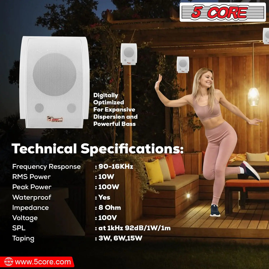 5Core Outdoor Speakers Stereo In Wall 100W Peak Passive Home Audio System - P's One-Stop Shop 