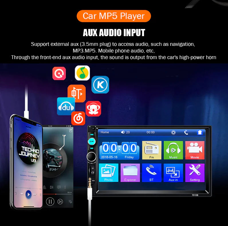 7" Double 2 DIN Car MP5 Player Bluetooth Touch Screen Stereo Radio With Camera - P's One-Stop Shop 