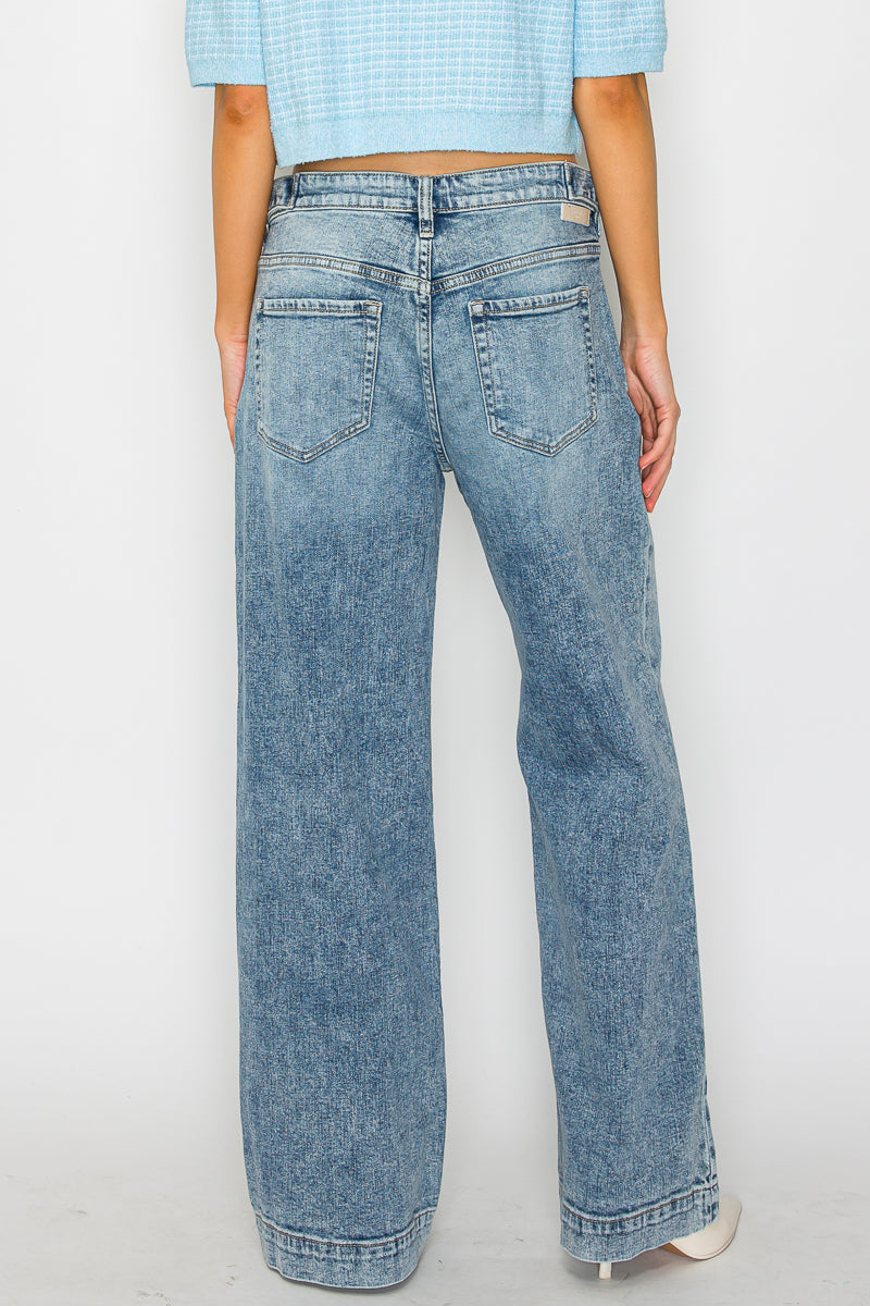 Adjustable Waistband High Rise Baggy Wide Jeans - P's One-Stop Shop 