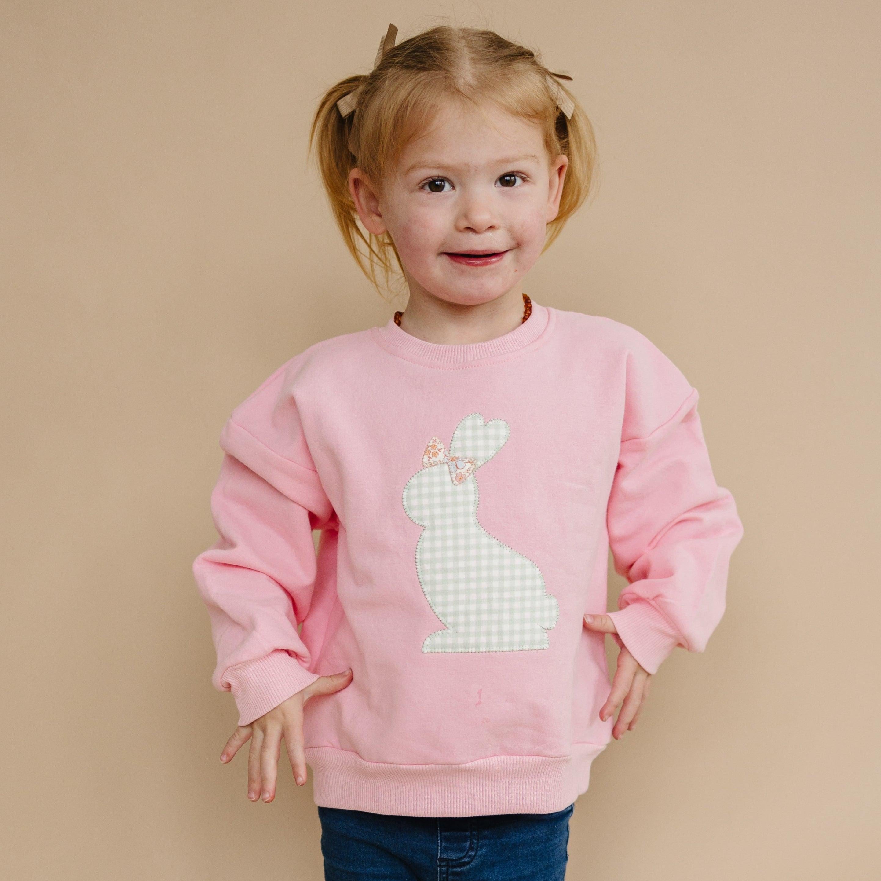 Applique Bunny Crewneck Sweatshirt - Baby Toddler Kids Girls - Easter Outfit - P's One-Stop Shop 