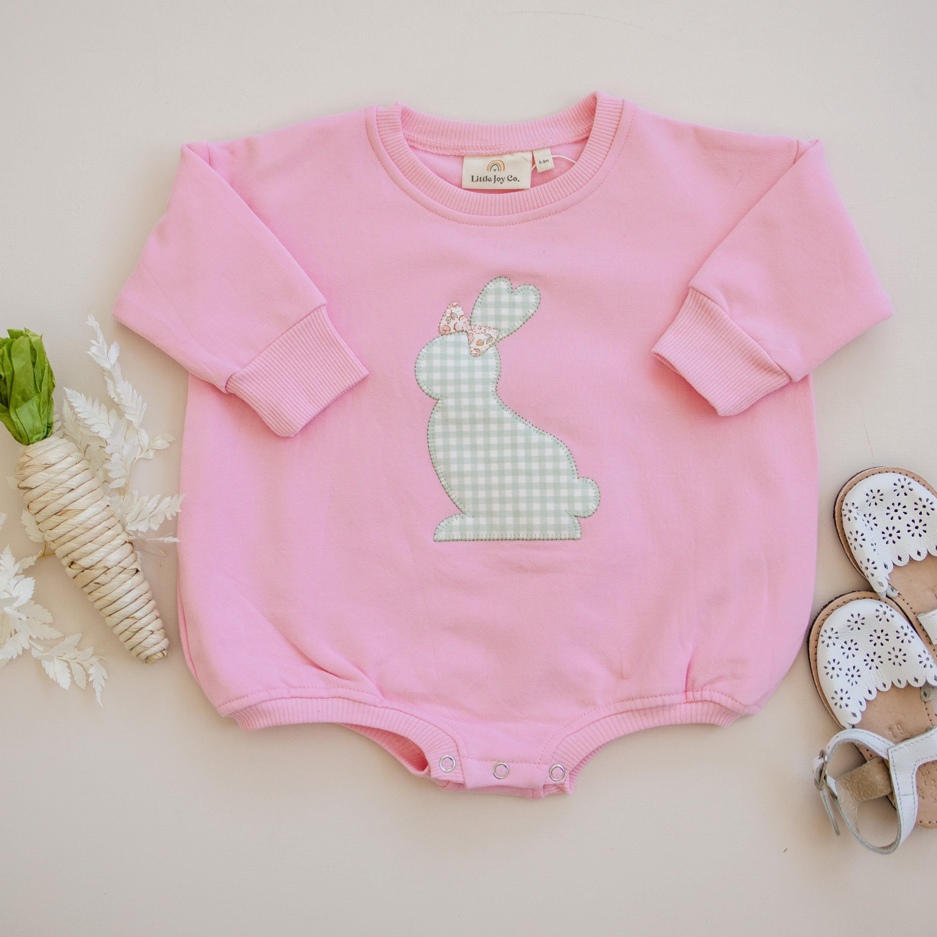 Applique Bunny Sweatshirt Romper - Infant Baby Toddler Girl - Easter Outfit - P's One-Stop Shop 