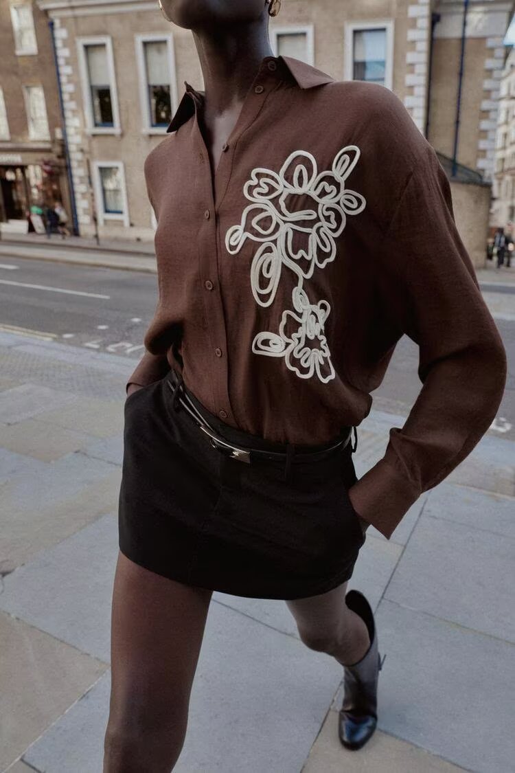 Autumn Women Clothing Commuting Loose Casual Polo Collar Floral Texture Long Sleeve Shirt - P's One-Stop Shop 
