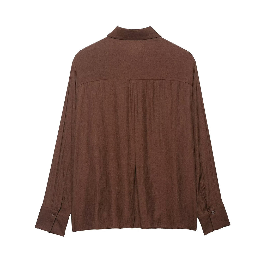 Autumn Women Clothing Commuting Loose Casual Polo Collar Floral Texture Long Sleeve Shirt - P's One-Stop Shop 