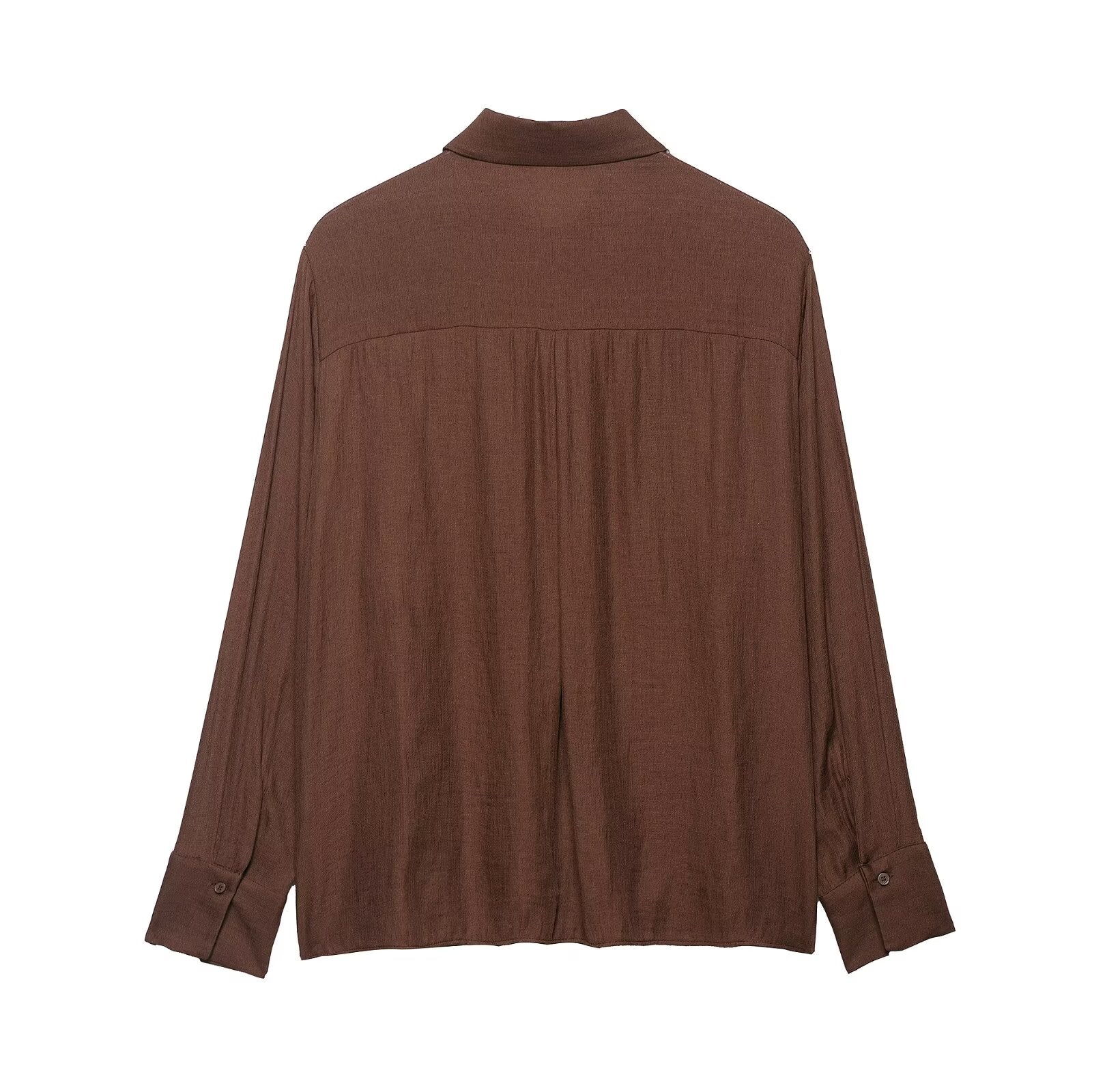 Autumn Women Clothing Commuting Loose Casual Polo Collar Floral Texture Long Sleeve Shirt - P's One-Stop Shop 
