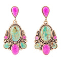 Barcelona Blue Turquoise and Pink Agate Golden Drop Earrings - P's One-Stop Shop 