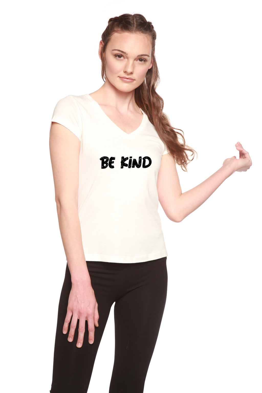 Be Kind Printed Women's Bamboo Viscose/Cotton V-Neck Cap Sleeve T-Shirt - P's One-Stop Shop 