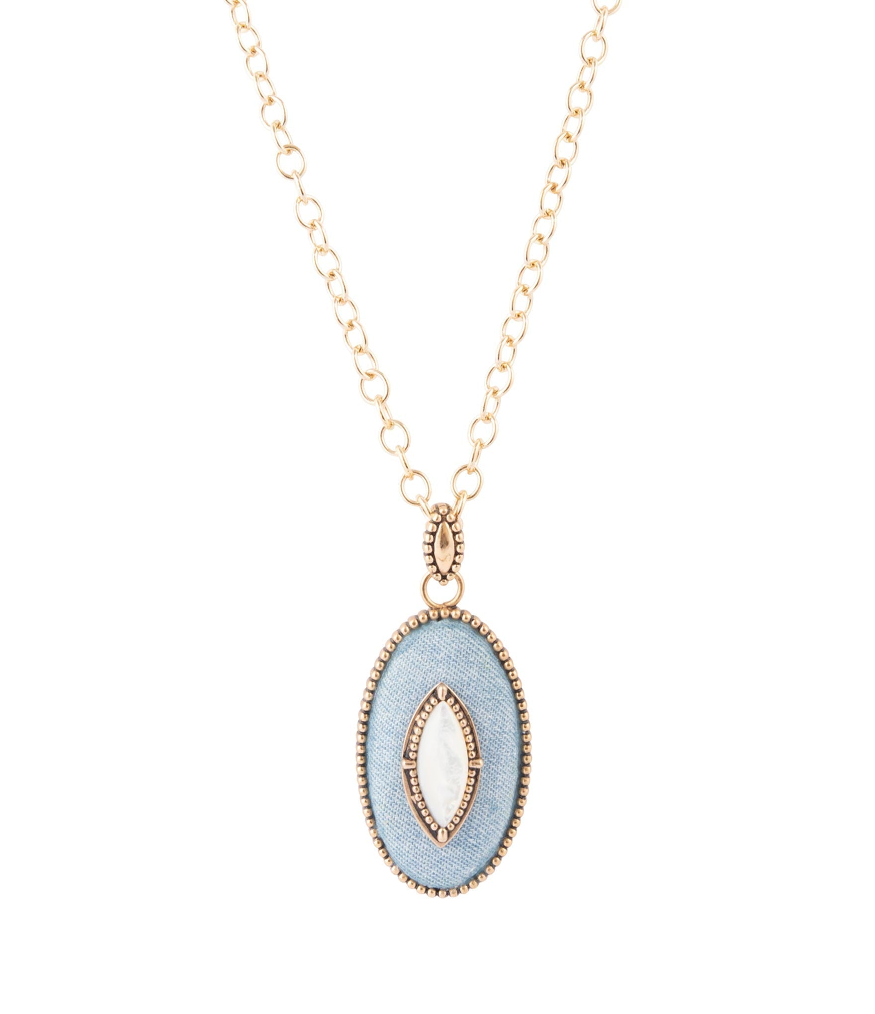 Blue Denim Dreams White Mother of Pearl Golden Pendant Necklace - P's One-Stop Shop 