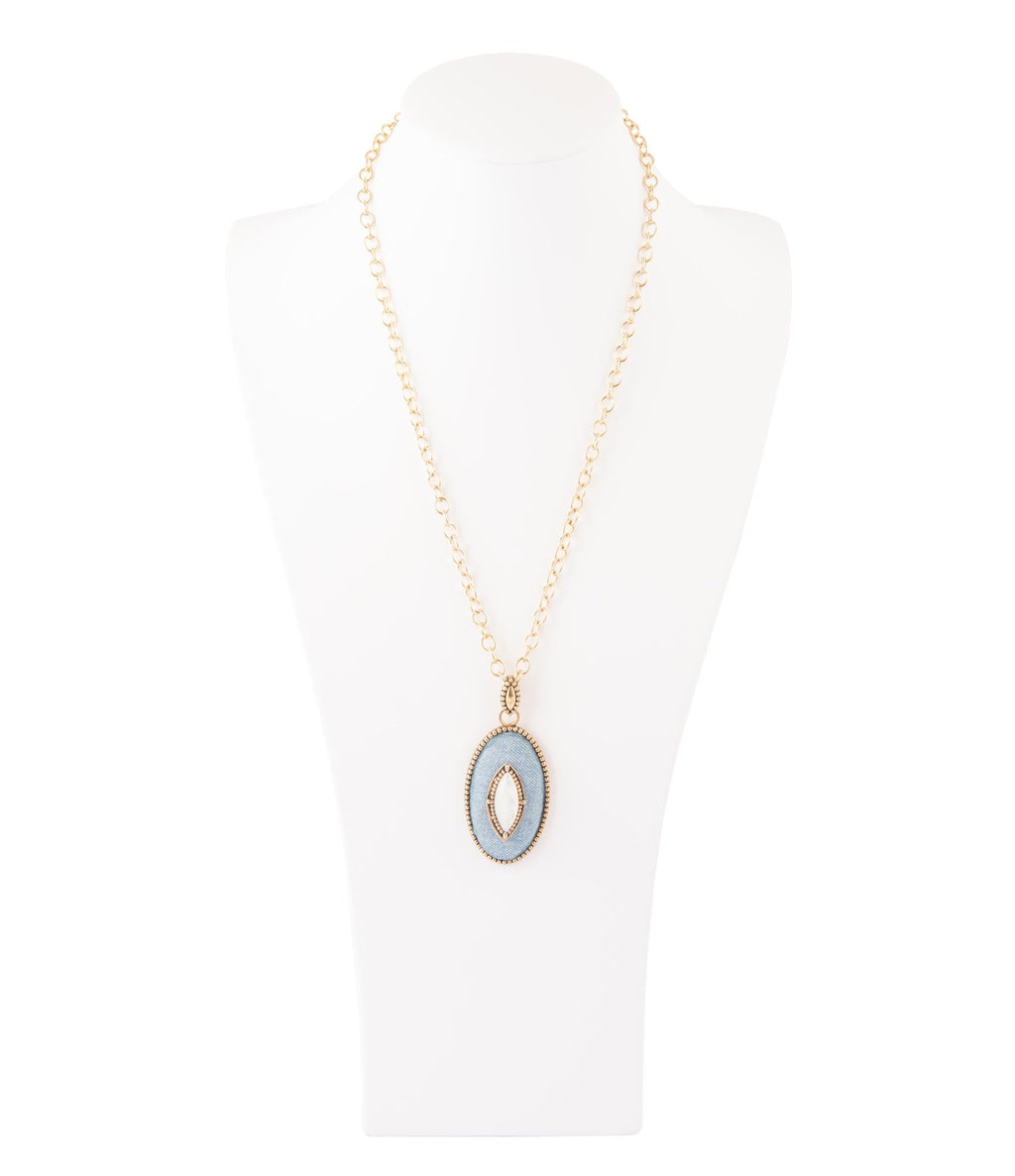 Blue Denim Dreams White Mother of Pearl Golden Pendant Necklace - P's One-Stop Shop 