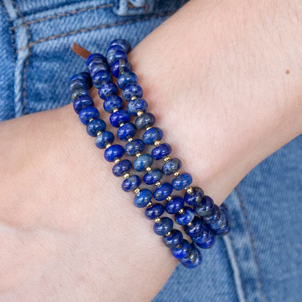 Blue Lapis Triple Strand Golden Bracelet Set - P's One-Stop Shop 