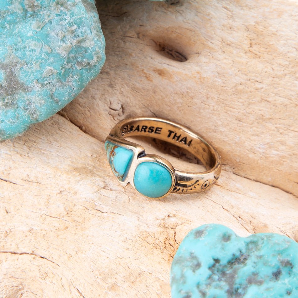 Blue Turquoise Shape Golden Bronze Ring - P's One-Stop Shop 