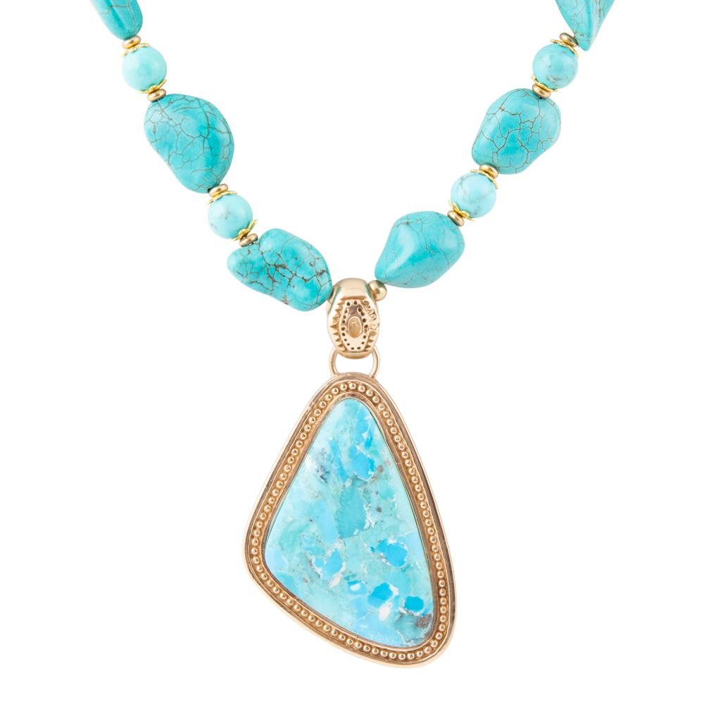 Blue Turquoise Triangle Golden Pendant Necklace - P's One-Stop Shop 