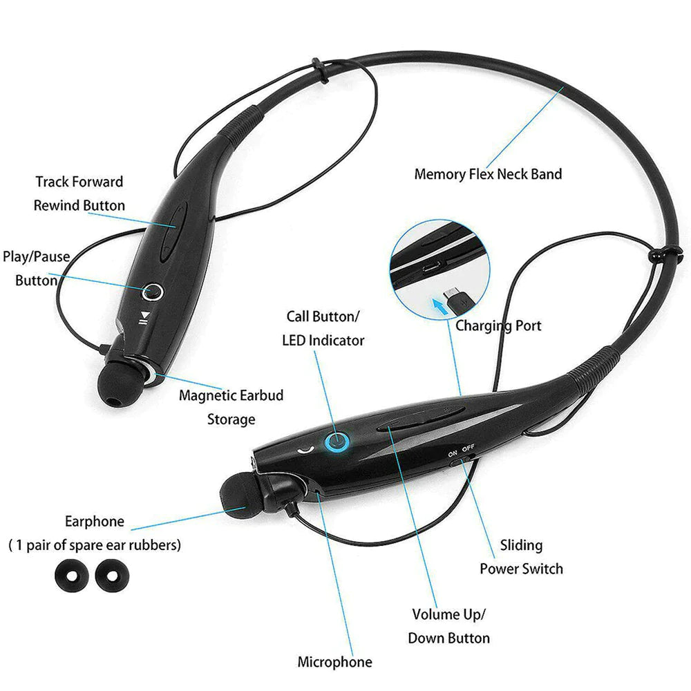 Bluetooth Neckband Wireless Headphones Mic Headset Stereo Earbuds Earphone - P's One-Stop Shop 