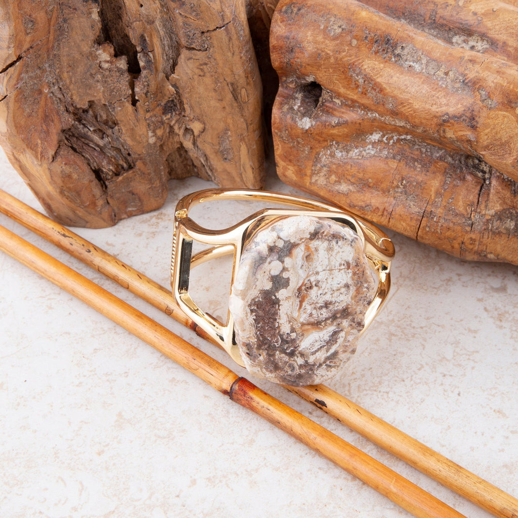 Brown Ocean Jasper Slab Golden Cuff Bracelet - P's One-Stop Shop 
