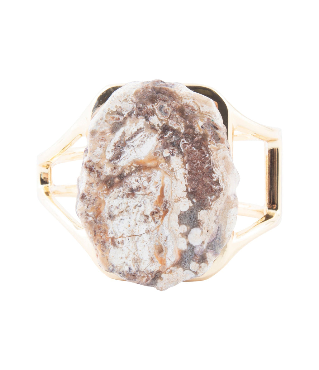 Brown Ocean Jasper Slab Golden Cuff Bracelet - P's One-Stop Shop 