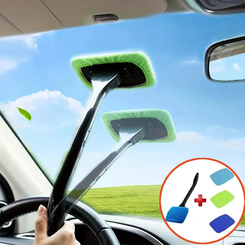 Car Window Cleaner Brush Kit Windshield Cleaning Wash Tool Inside Interior Auto Glass Wiper with Long Handle Car Accessories - P's One-Stop Shop 