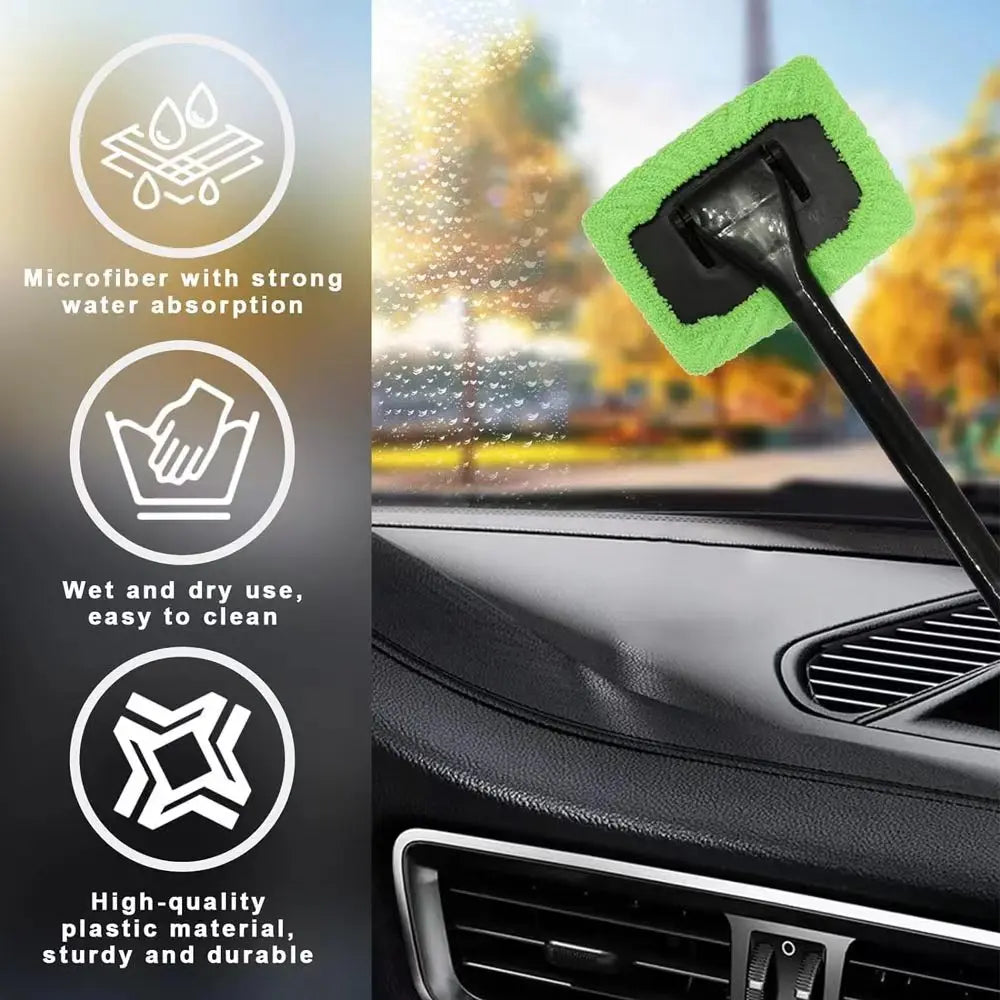 Car Window Cleaner Brush Kit Windshield Cleaning Wash Tool Inside Interior Auto Glass Wiper with Long Handle Car Accessories - P's One-Stop Shop 