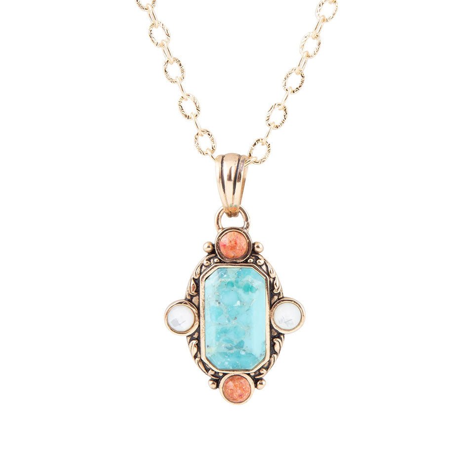 Champs Blue Turquoise and Orange Coral Golden Pendant Necklace - P's One-Stop Shop 