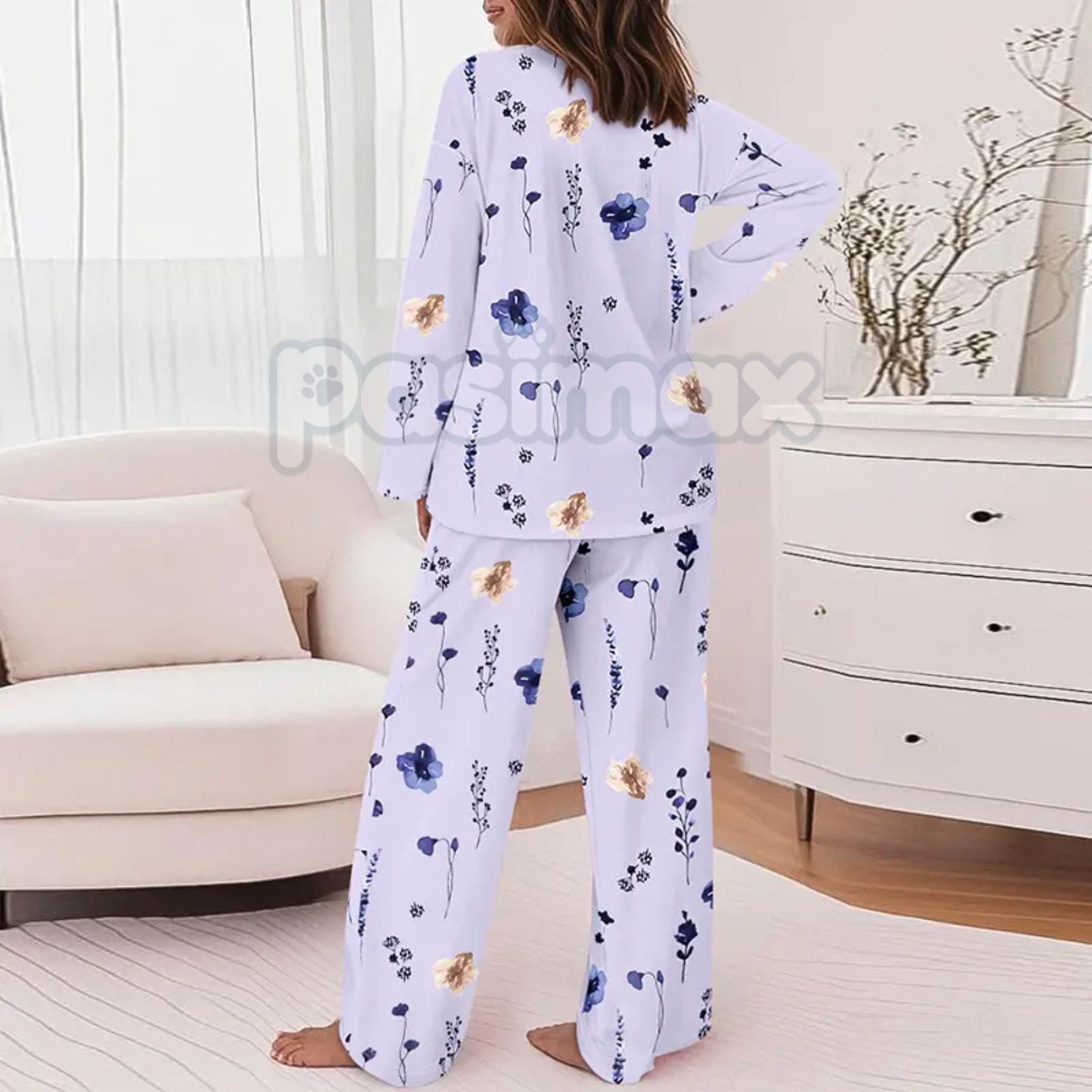 ChicMe Women's Floral Print Lounge Set - Long Sleeve Top & Casual Pants with Pockets, Comfortable Home Wear - P's One-Stop Shop 