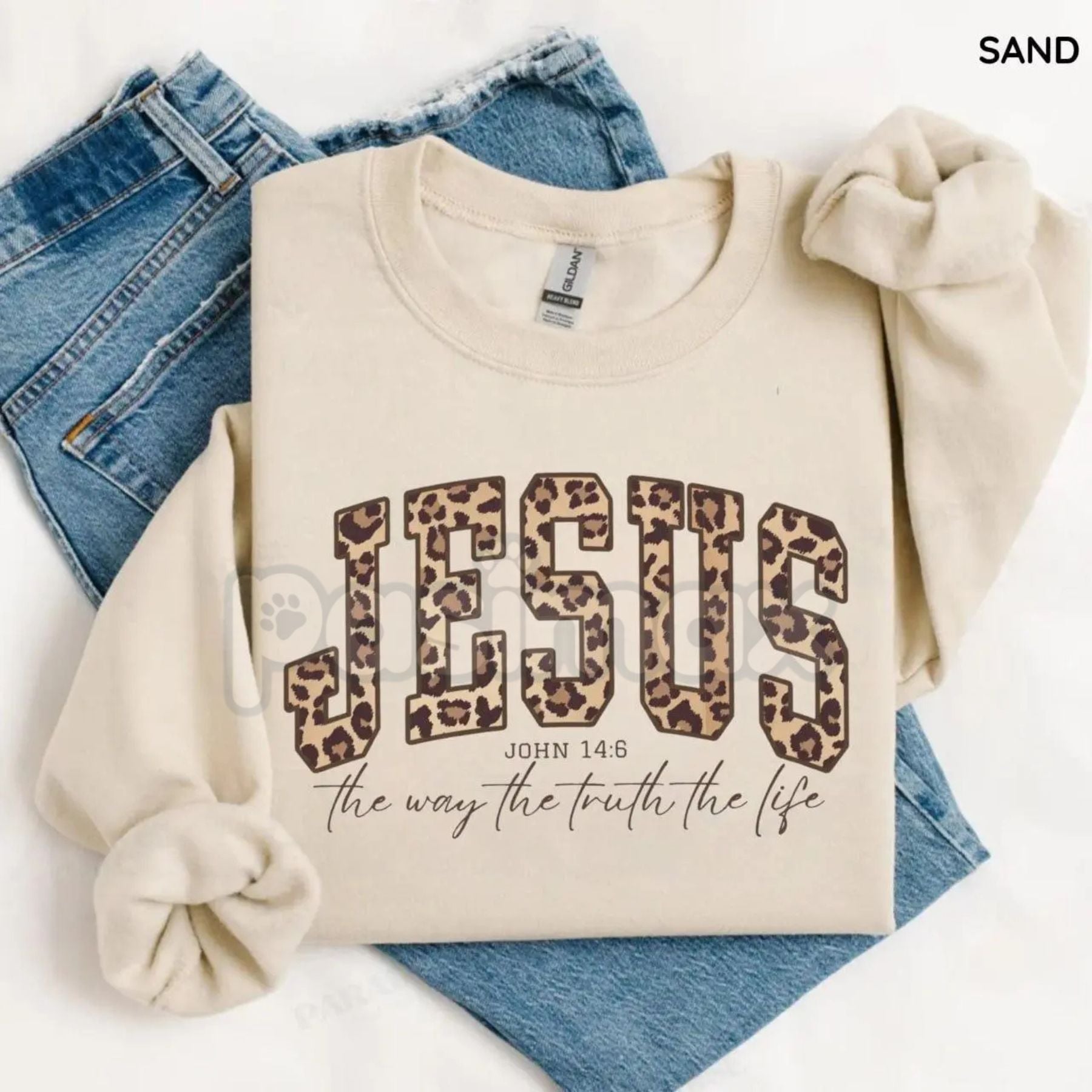 Christian Jesus Leopard Sweatshirt | Cheetah Print Faith Crewneck | Modern Bible Verse Shirt for Women - P's One-Stop Shop 