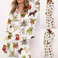 Christmas French Bulldog Satin Pajama Set for Women - Comfy Silky Sleepwear & Loungewear PJs - P's One-Stop Shop 