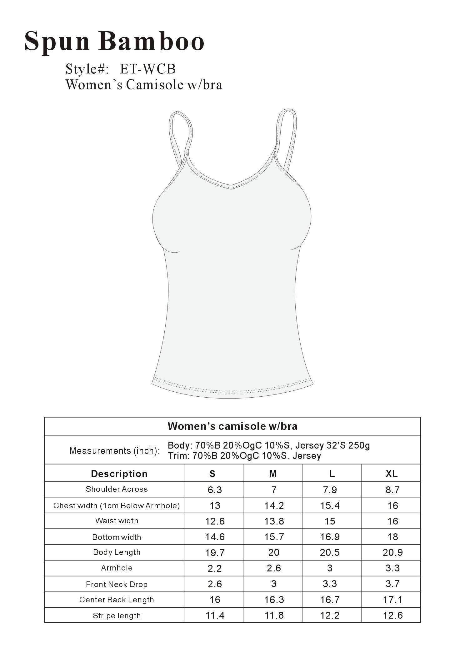 Clearance Women's Bamboo/Cotton Camisole with Shelf Bra - P's One-Stop Shop 