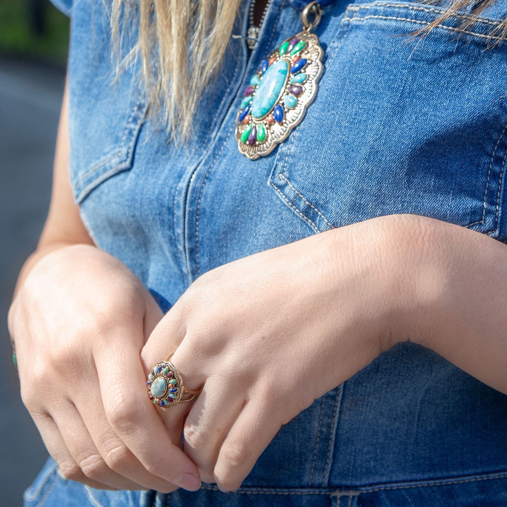 Concho Colorful Golden Statement Ring - P's One-Stop Shop 