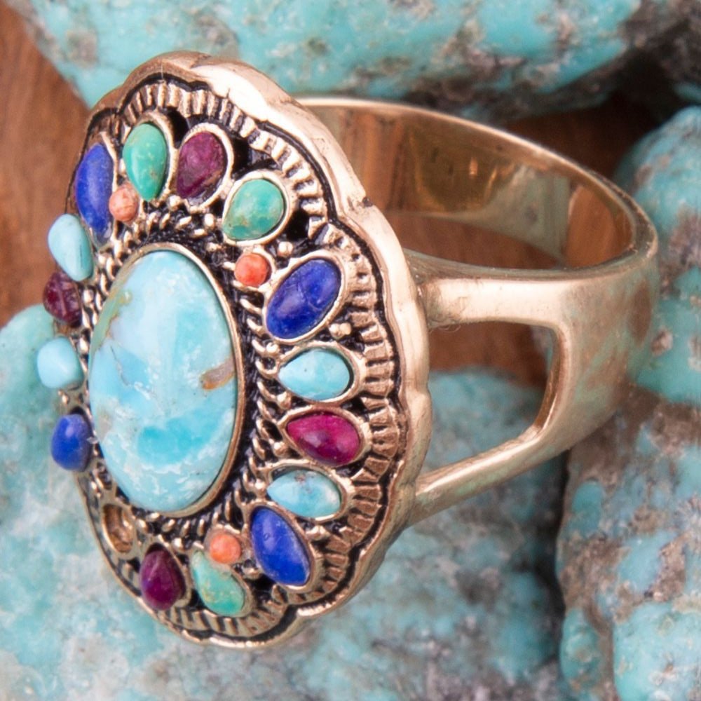 Concho Colorful Golden Statement Ring - P's One-Stop Shop 