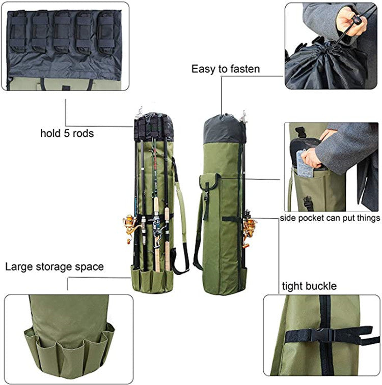 Cylinder Outdoor Fishing Bag Multifunctional Fishing Rod Bag Sea Rod Fishing Gear Storage Bag - P's One-Stop Shop 