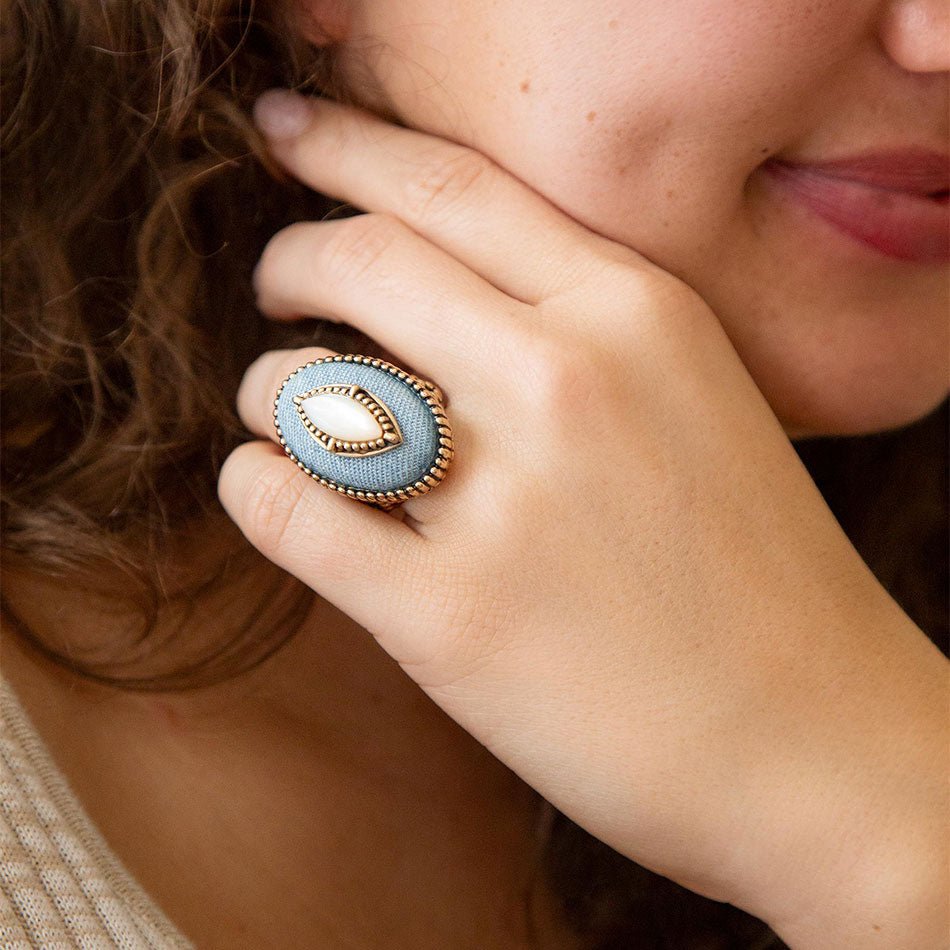 Denim Dreams White Mother of Pearl Golden Statement Ring - P's One-Stop Shop 