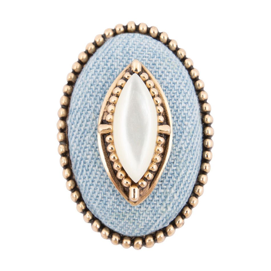 Denim Dreams White Mother of Pearl Golden Statement Ring - P's One-Stop Shop 
