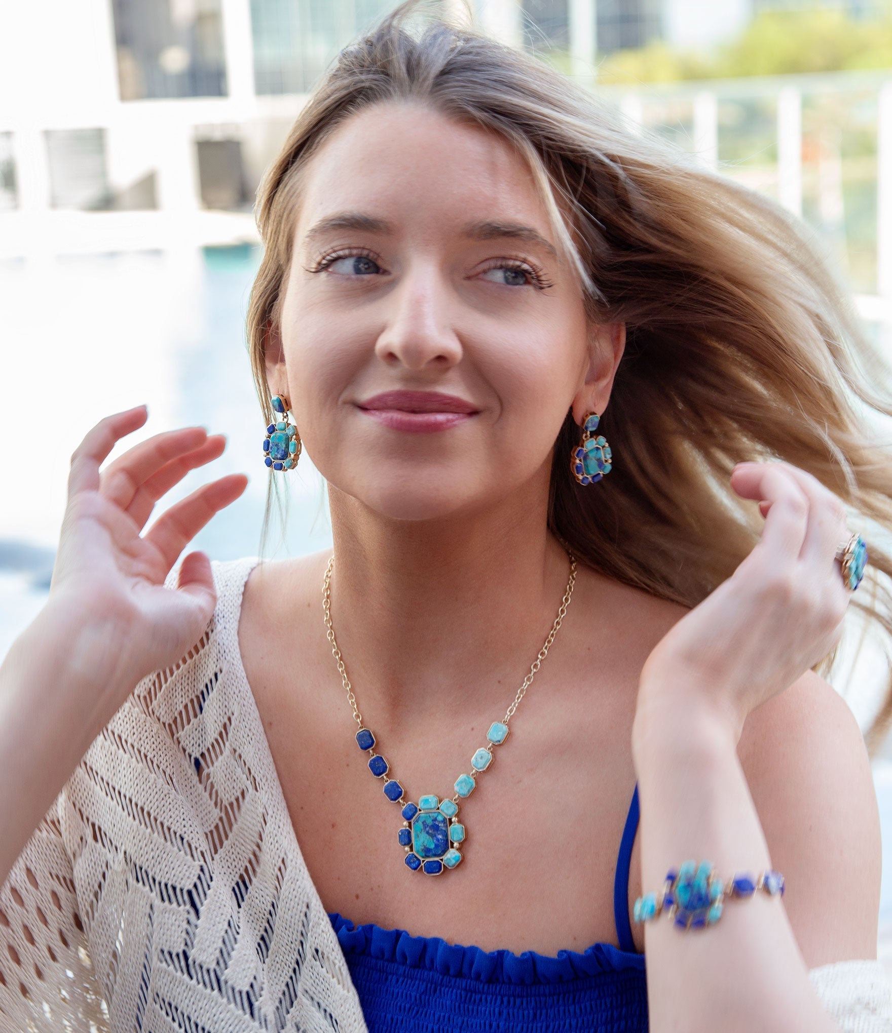 Duality Blue Lapis and Turquoise Golden Statement Ring - P's One-Stop Shop 