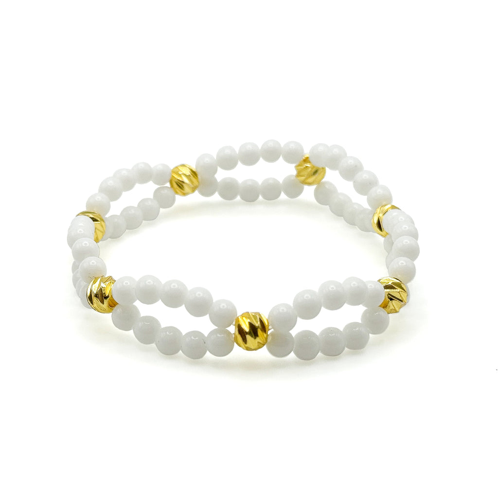 Elegant White Jade & Gold Lace Stretch Bracelet - P's One-Stop Shop 