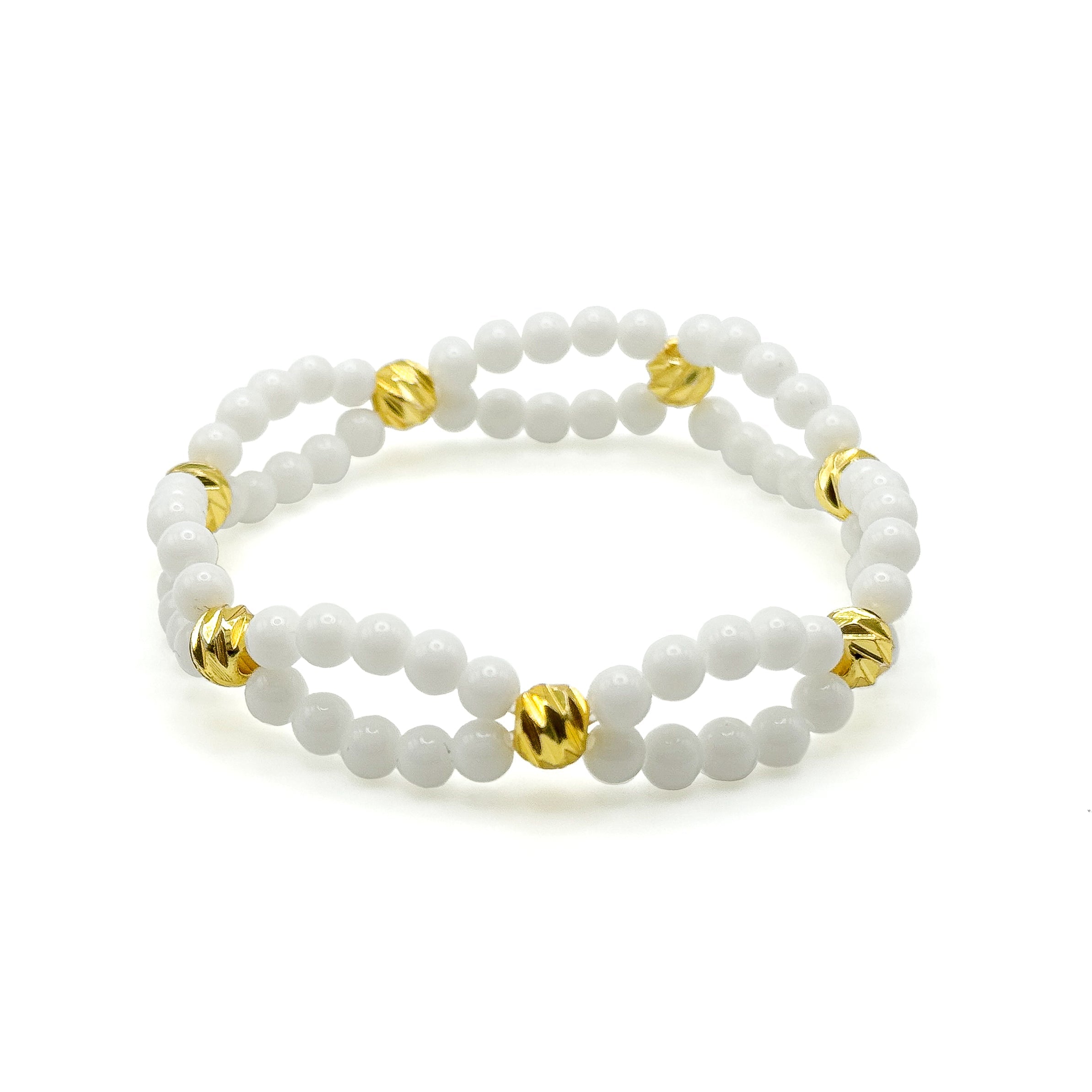 Elegant White Jade & Gold Lace Stretch Bracelet - P's One-Stop Shop 