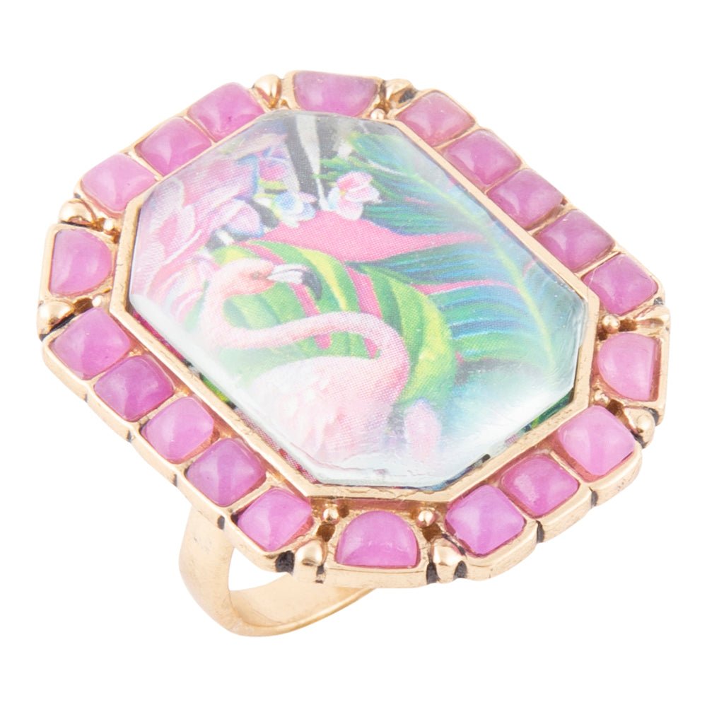 Flamingo Pink Agate Golden Statement Ring - P's One-Stop Shop 