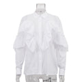 French Design Ruffled White Shirt Women Autumn Polo Collar Long Sleeve Office All Match Top - P's One-Stop Shop 