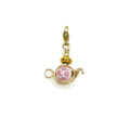 Gold-Accent White Ceramic Teapot Charm with Pink Floral Design - P's One-Stop Shop 
