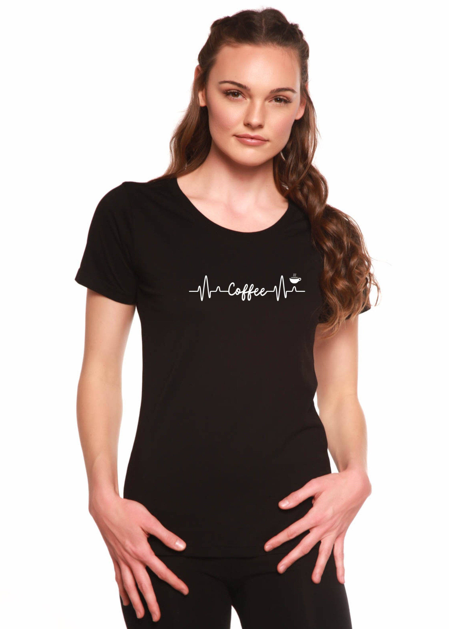 Heartbeat Coffee Printed Women's Bamboo/Cotton Short Sleeve Scoop Neck T-Shirt - P's One-Stop Shop 