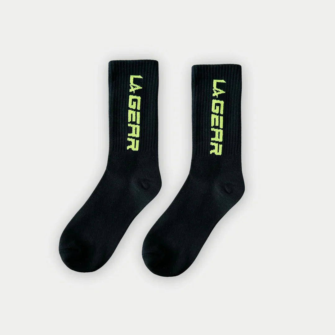 LA Gear Classic Crew Socks | Neon Yellow x Black - P's One-Stop Shop 