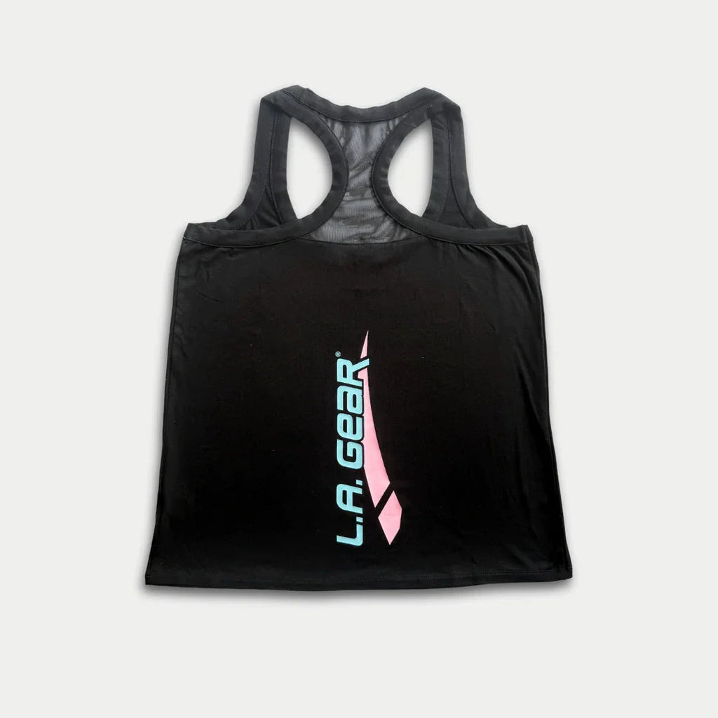 LA Gear Women’s Racerback Tank | Black with Aqua x Pink Logo - P's One-Stop Shop 
