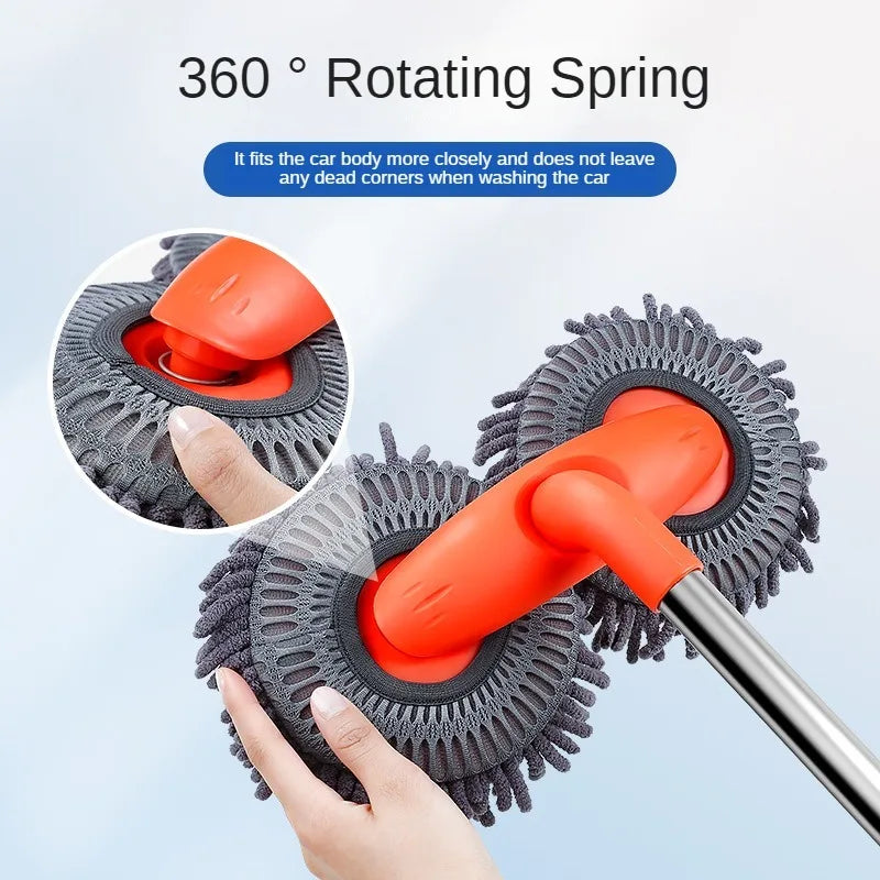 LEIBOO Car Washer Mop Foam Wash Chenille Brush Double Brush Head Roof Window Cleaning Maintenance Three-Section Telescopic Mop - P's One-Stop Shop 