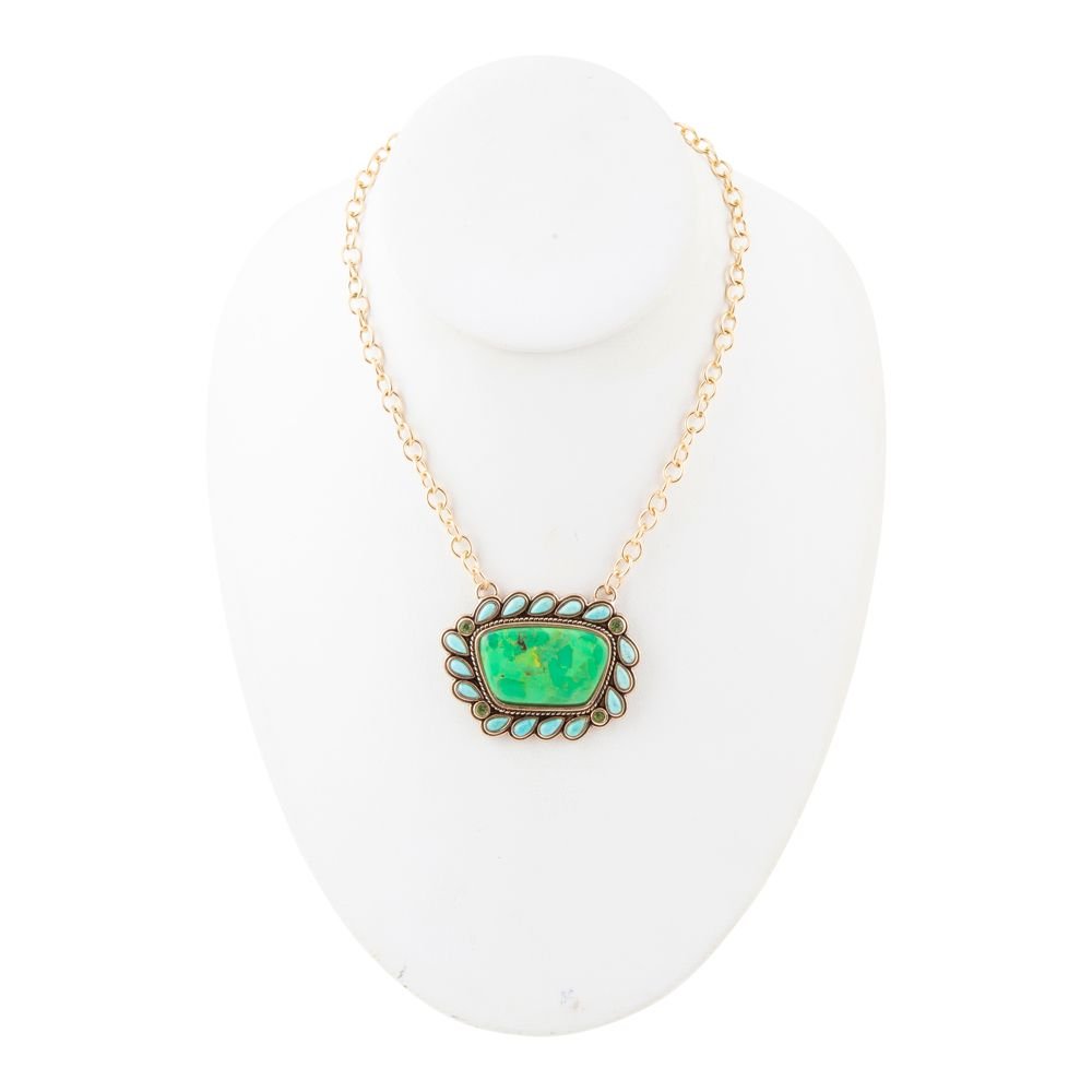 Legacy Lime Green and Blue Turquoise Golden Pendant Necklace - P's One-Stop Shop 