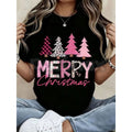 Leopard Print Pink Plaid Christmas Trees T-Shirt - Glam Holiday Statement Tee, Maximalist Festive Fashion for Women, Edgy Seasonal Graphic - P's One-Stop Shop 