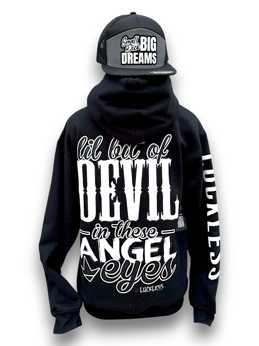 Lil Bit Of Devil in these Angel Eyes Hoodie - P's One-Stop Shop 